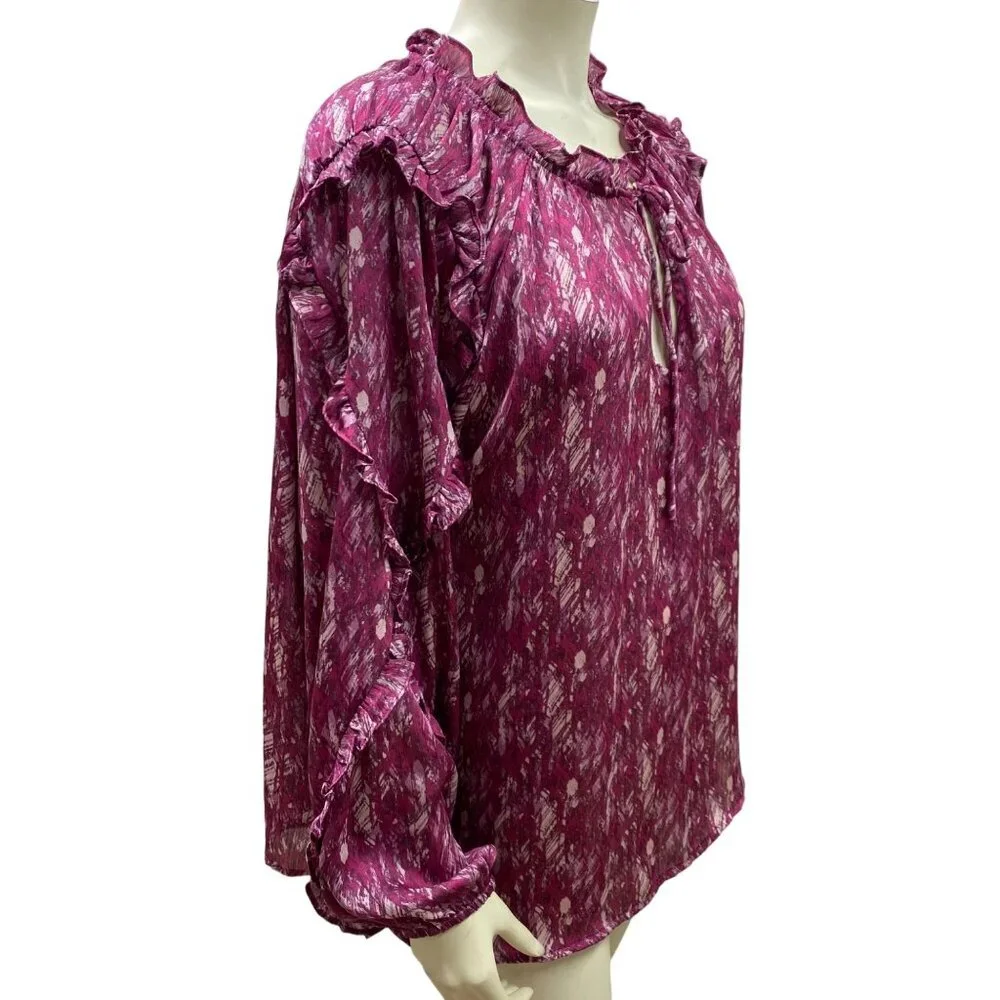 OPHELIA ROE LONG SLEEVE‎ RUFFLE NECK KEYHOLE 1X NWT